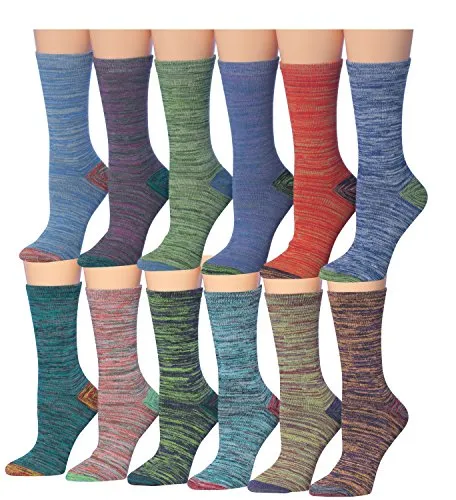 Tipi Toe Women's 12-Pairs Vintage Space Dye Winter Fashion Crew Socks, (sock size 9-11) Fits shoe size 5-9, WC25-AB