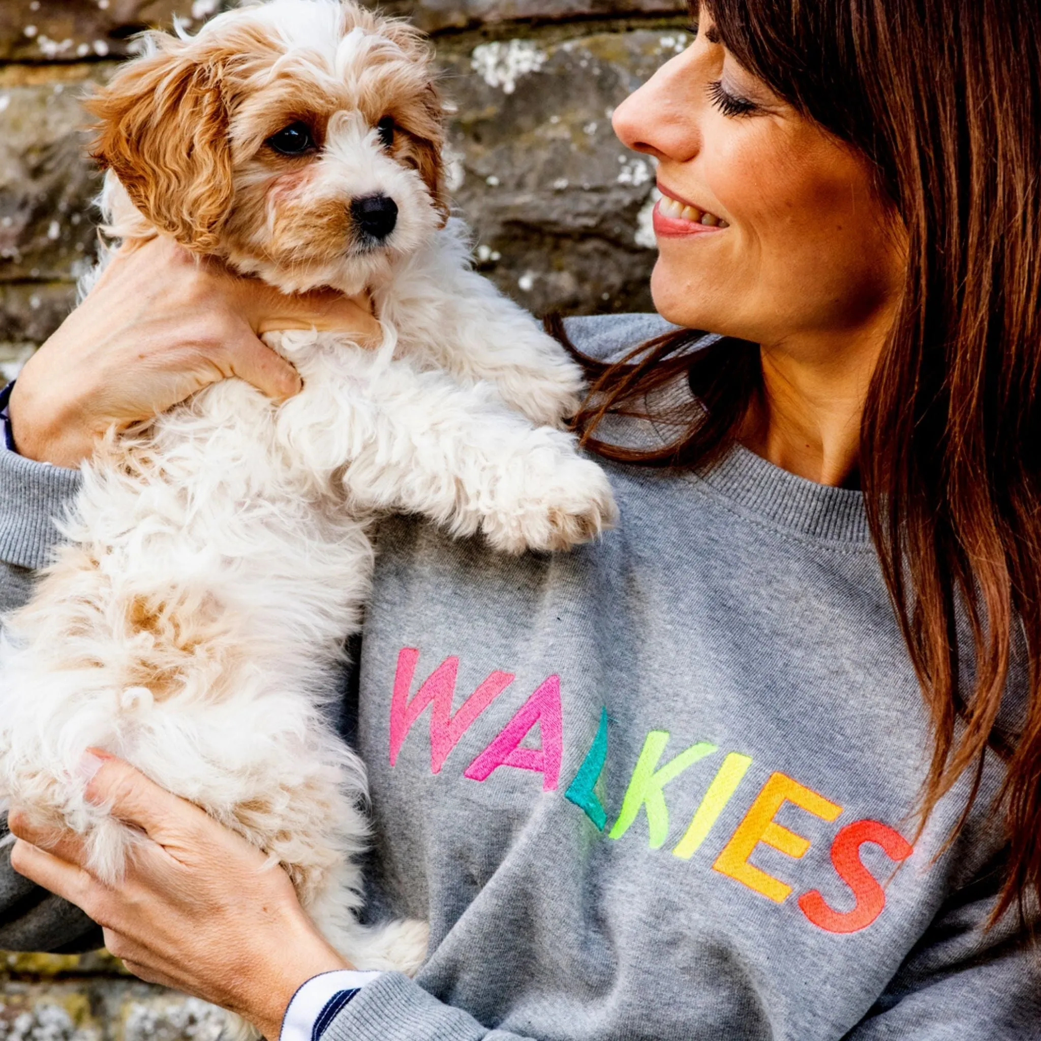 WALKIES slogan sweatshirt | Grey with Neon Rainbow Embroidery