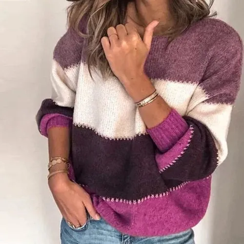 Warm Patchwork Color Knitted Sweater