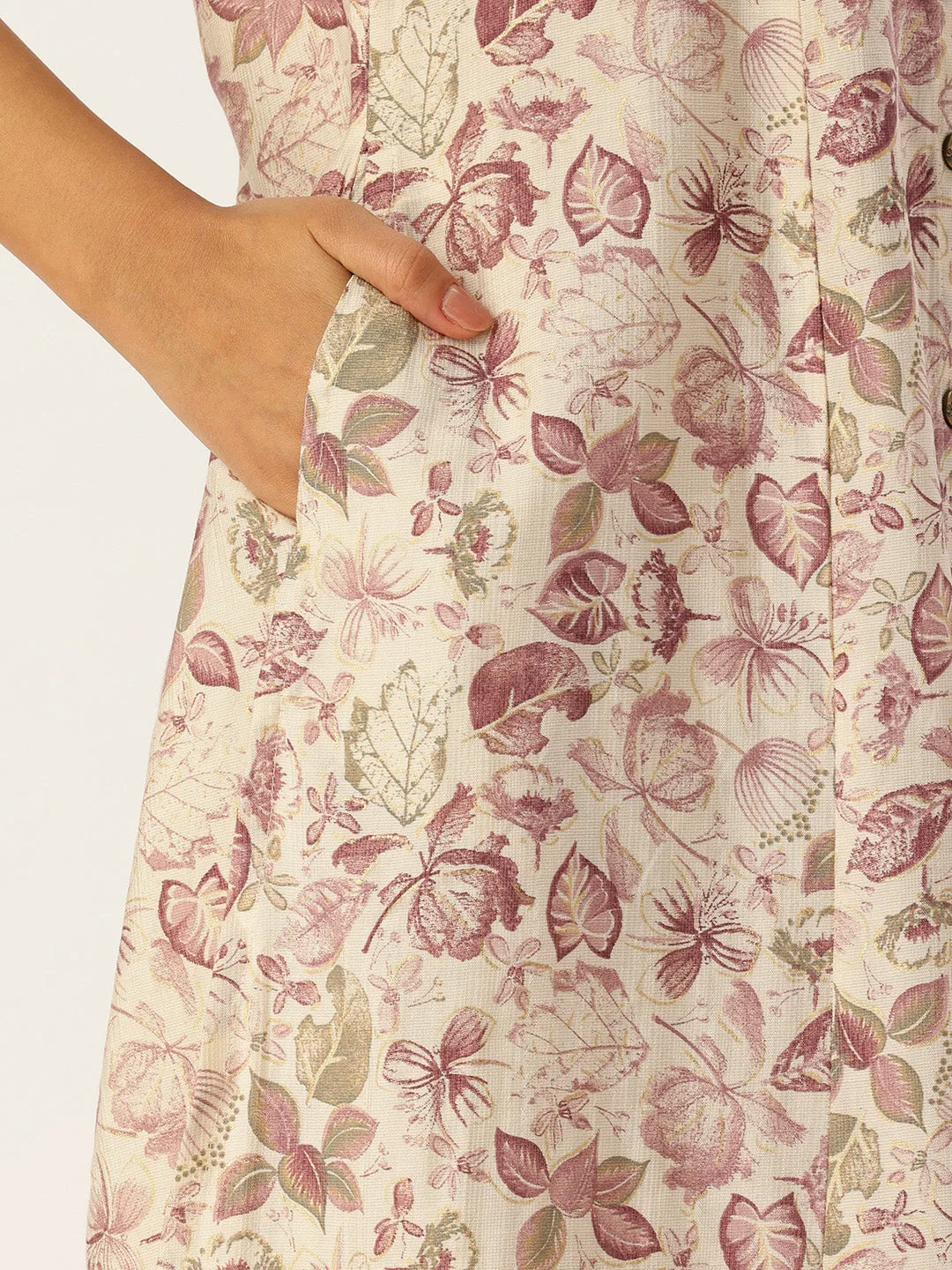 White Floral Printed A-Line Kurta