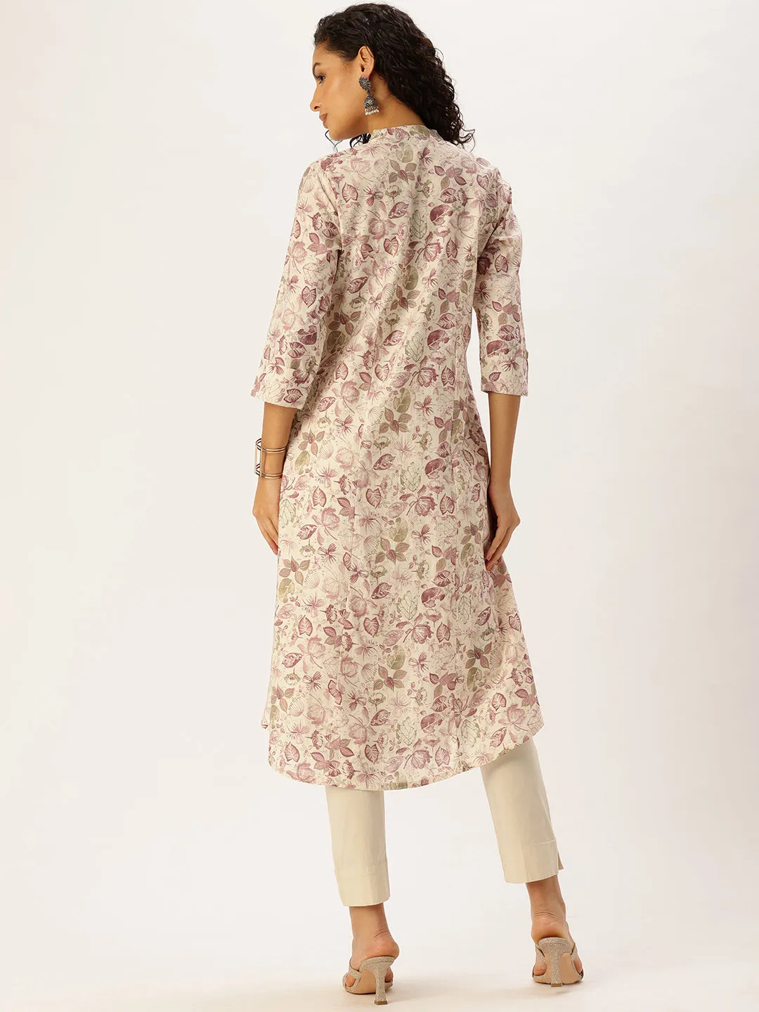 White Floral Printed A-Line Kurta