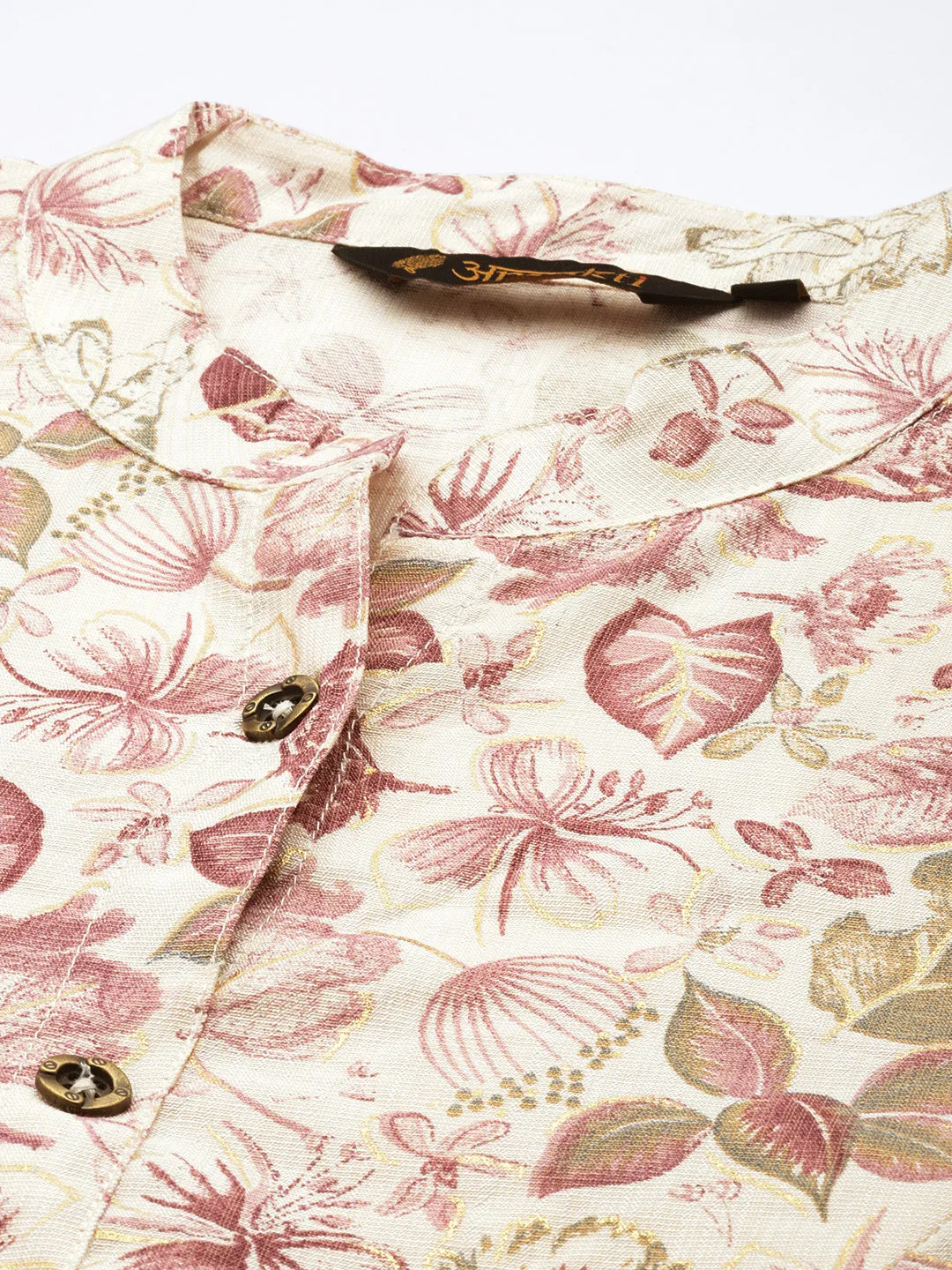 White Floral Printed A-Line Kurta