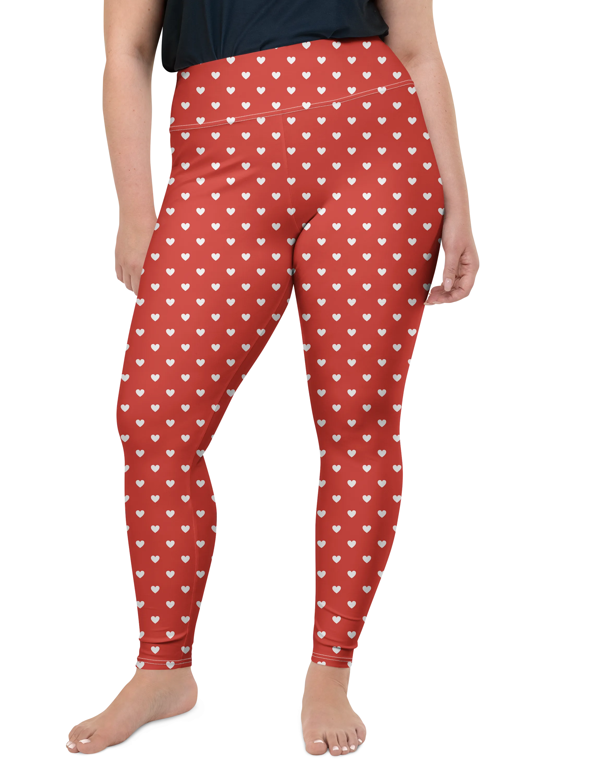 White Mini Hearts Red Plus Size Leggings