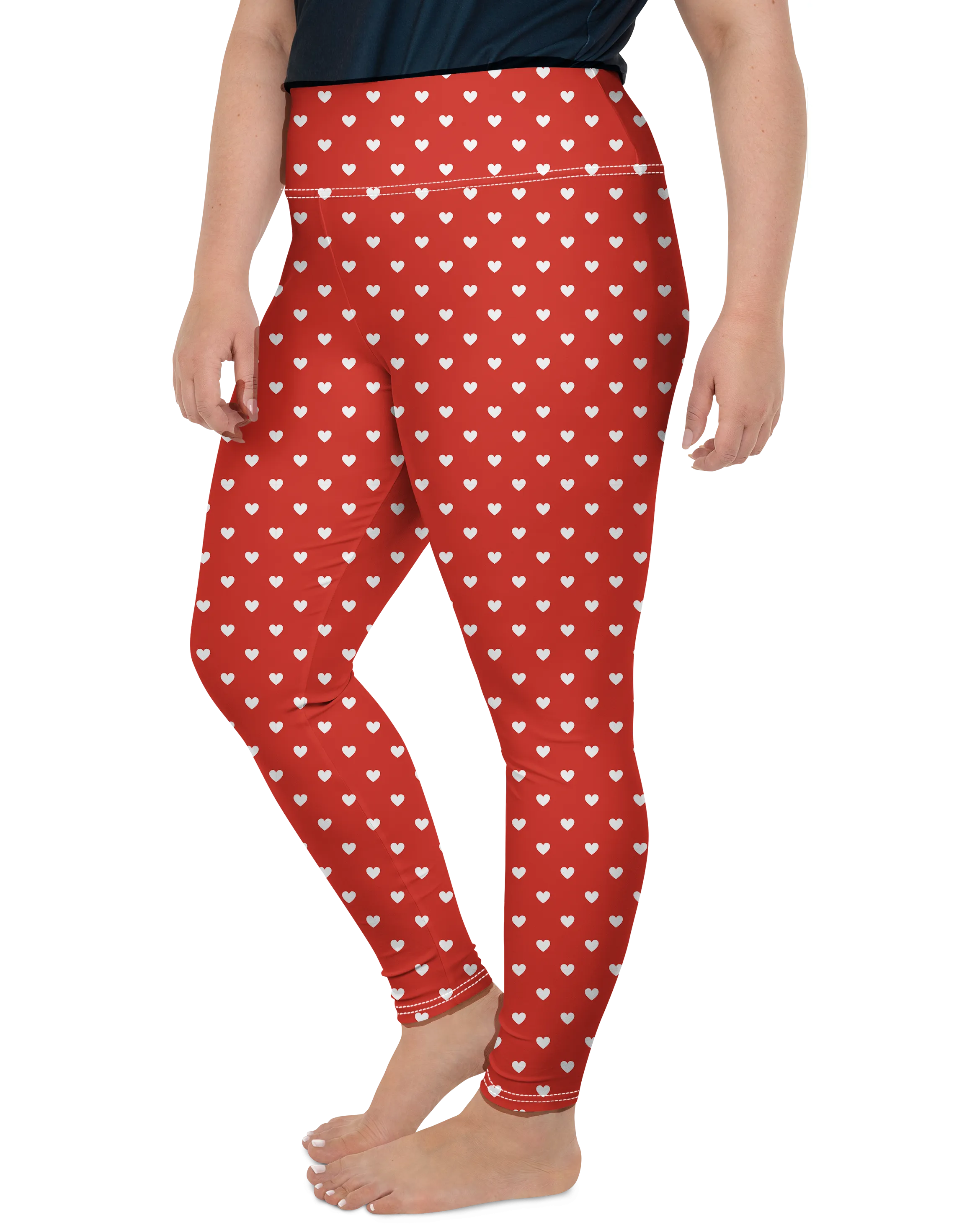 White Mini Hearts Red Plus Size Leggings