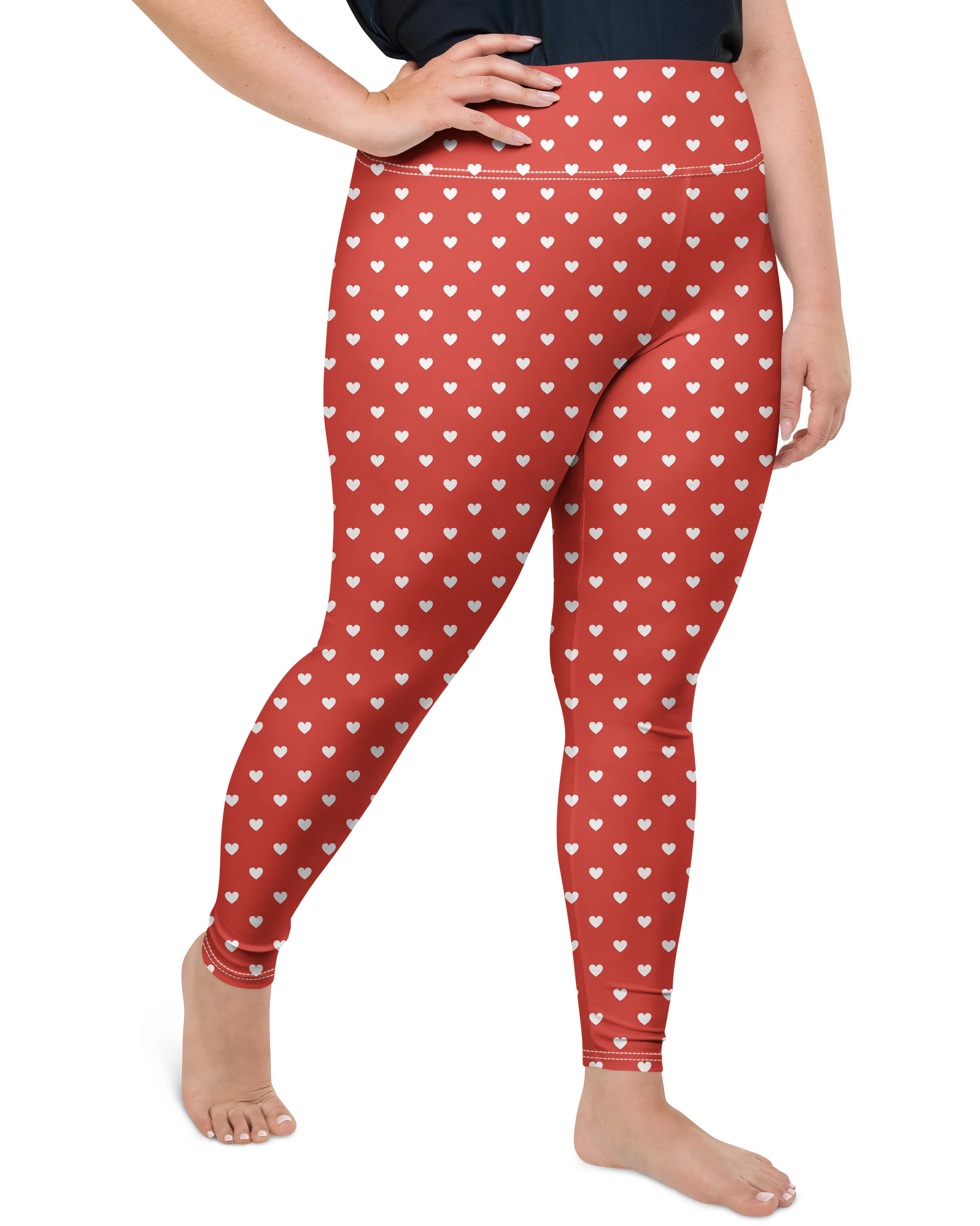 White Mini Hearts Red Plus Size Leggings