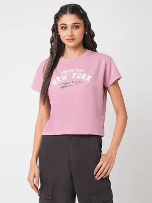WOMEN SLIM FIT CHEST PRINTED ATHLEISURE TOP