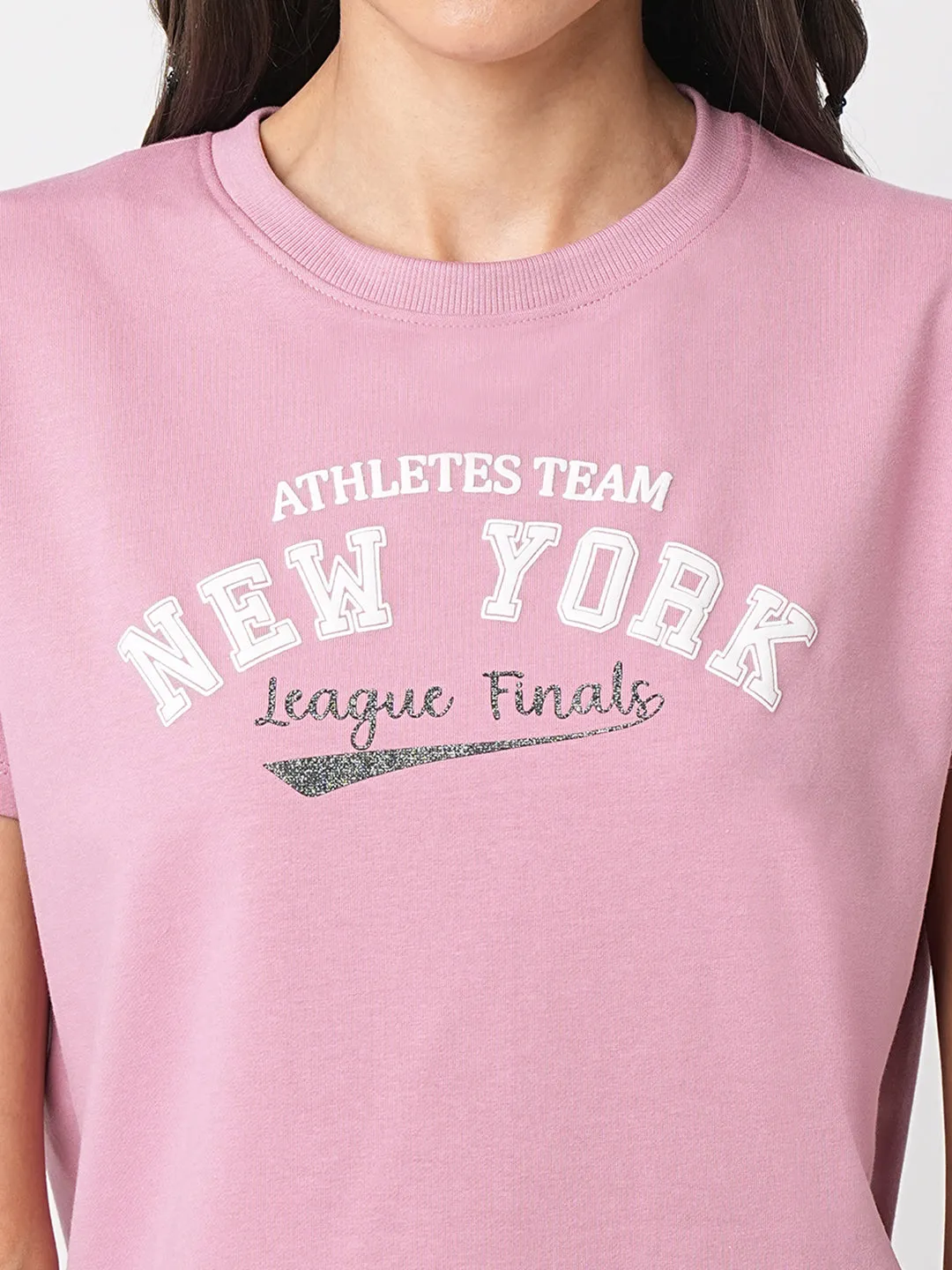 WOMEN SLIM FIT CHEST PRINTED ATHLEISURE TOP